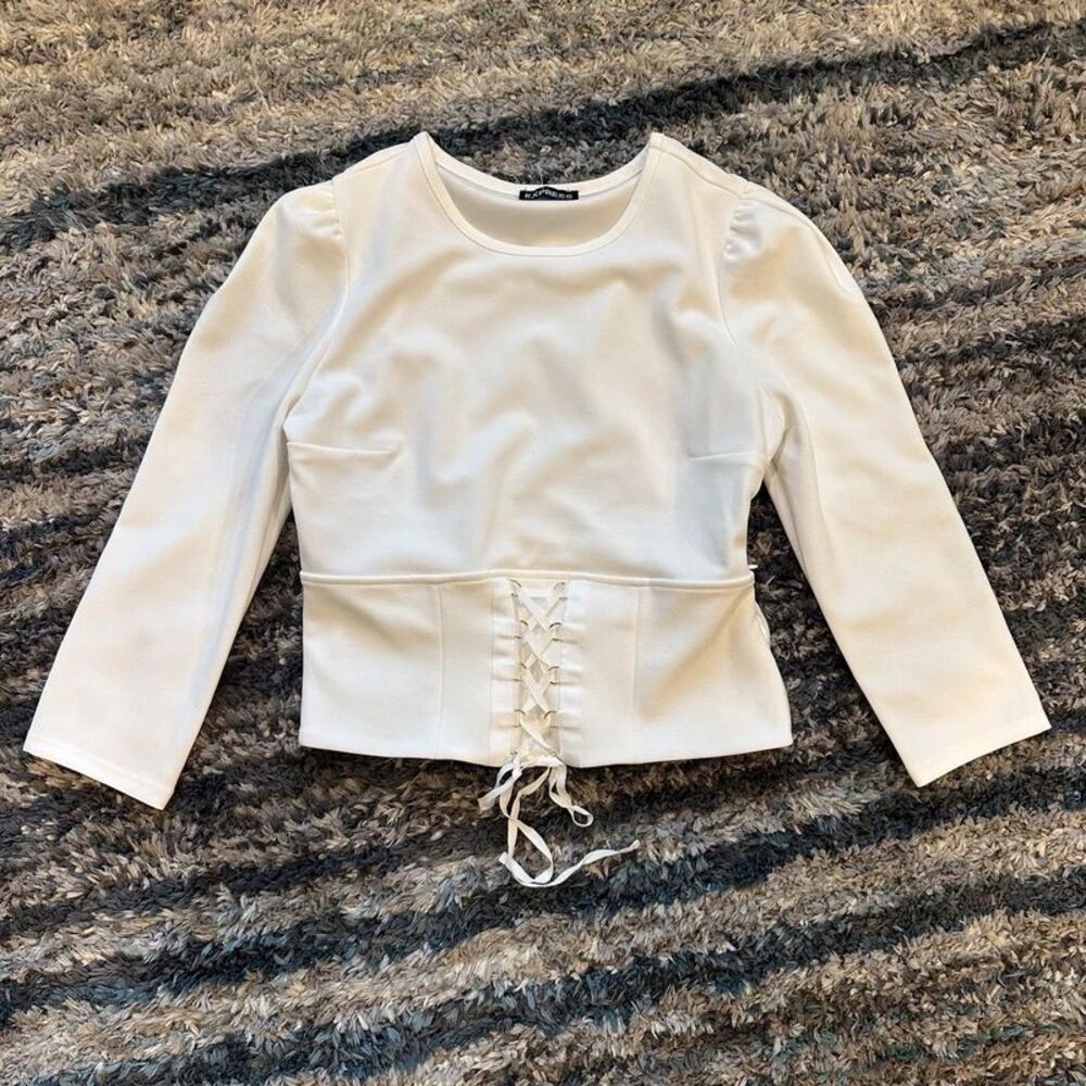 Express Ivory Corset Lace-Up Blouse.